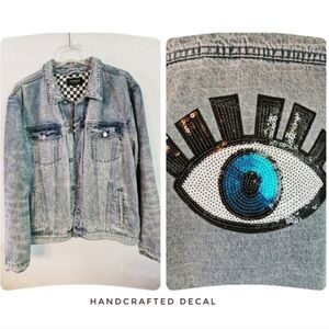 Pacsun Upcycled Denim Jacket with Evil Eye Patch Size XL